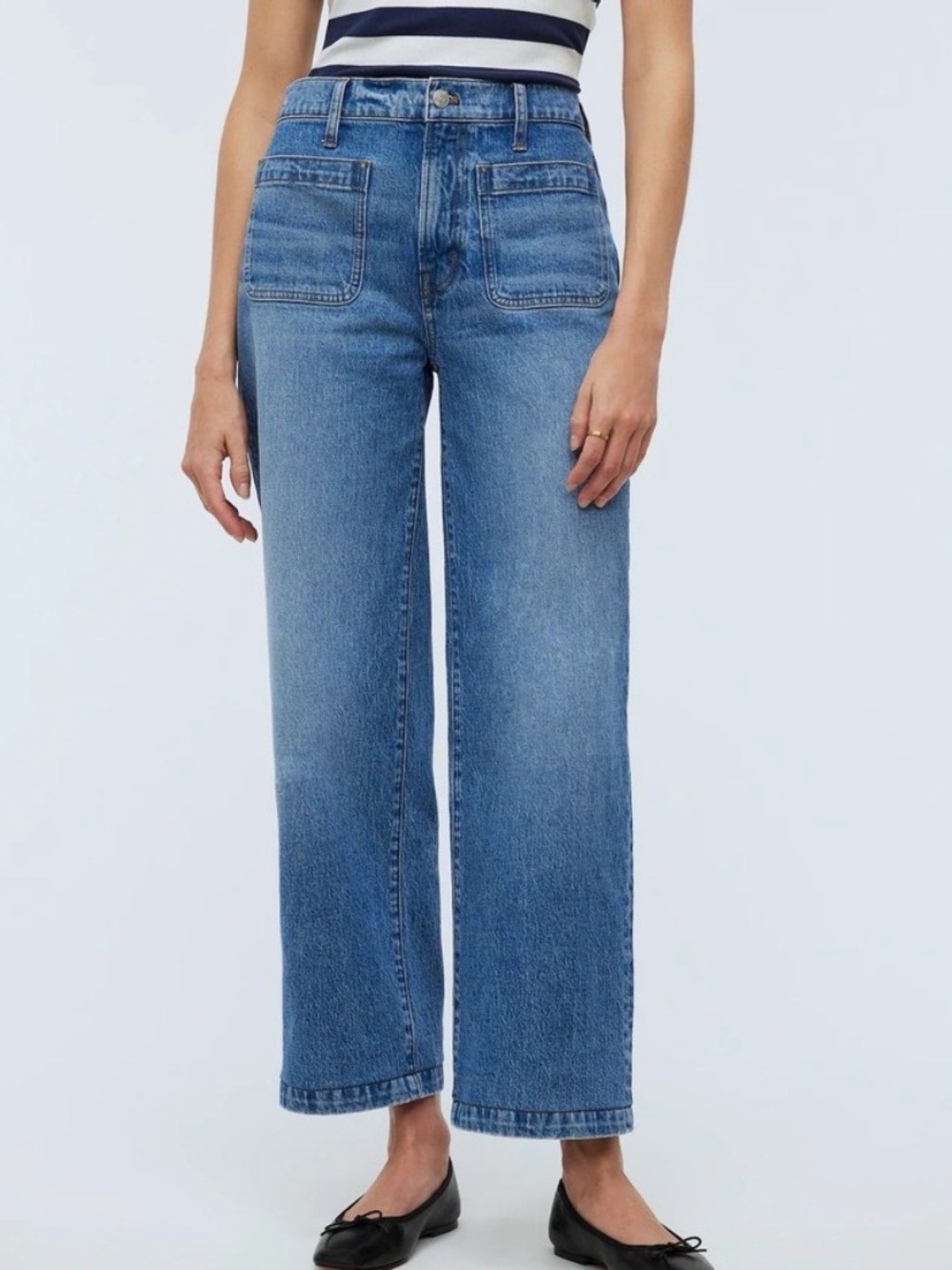 Madewell Emmett Wide-Leg Jeans Women 28T Blue EUC High Rise Patch Pocket